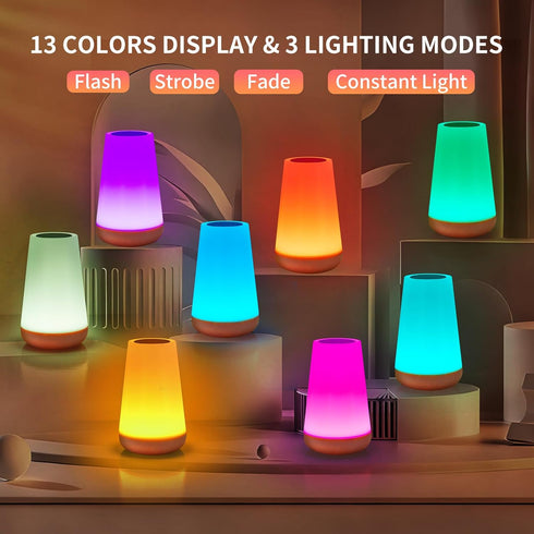 Dimmable Night Light, Touch Bedside Table Lamp, Remote Control Desk Lamp with RGB Color Changing, Portable Table