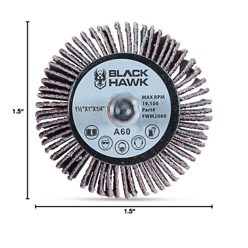 BHA Aluminum Oxide Shank Mounted Flap Wheels - 1-1/2” x 1” x 1/4”, 80 Grit, 5 Pack