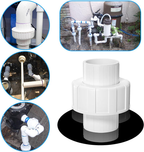 8PCS 1/2Inch PVC Union Coupling, Furniture Grade Pipe Fittings with EPDM O-Ring, White Slip Adapter for Plumbing