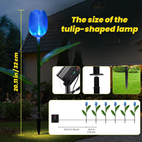 X-GiftKey 6PACKS Garden Gifts for Mother Day Decorations - Cute Artificial Tulip Blue Flower with Outdoor Path Lights