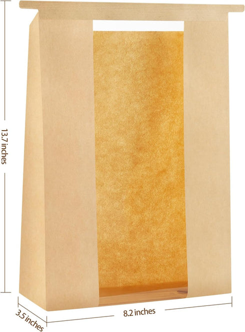 50 13.7 8.2 3.5 Inches Ohuimrt PCS Large Paper Bread Bags for Sourdough Bread, x x Bakery Bags with Window, Homemade