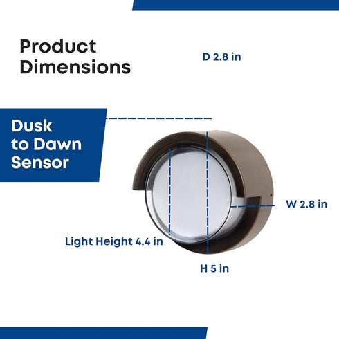 5000K 50,000-Hour S5RWM/850/DD/BZ Feit Electric Outdoor LED Wall Sconce, Round Wall Mount Light Fixture, Dusk-to-Dawn
