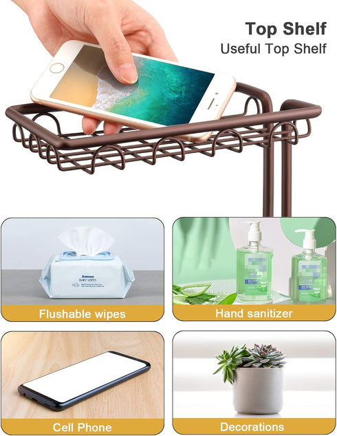 3 Upgraded Toilet Paper Holder Stand for Bathroom, Holds Big Rolls of Jumbo Mega Paper, Top Shelf for Wipes Tissue