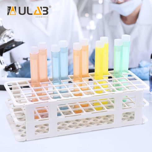 ULAB Scientific White Tube Rack Set, 1pc White Tube Rack and 60pcs Plastic Macaroon Party Tubes
