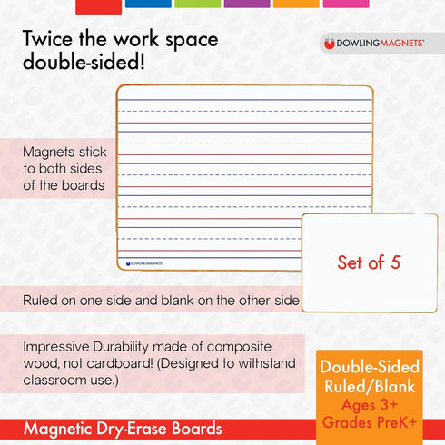 Dowling Magnets Double-sided Magnetic Dry-Erase Board, 12"L x 8.75"W, Set of 5 for Kids