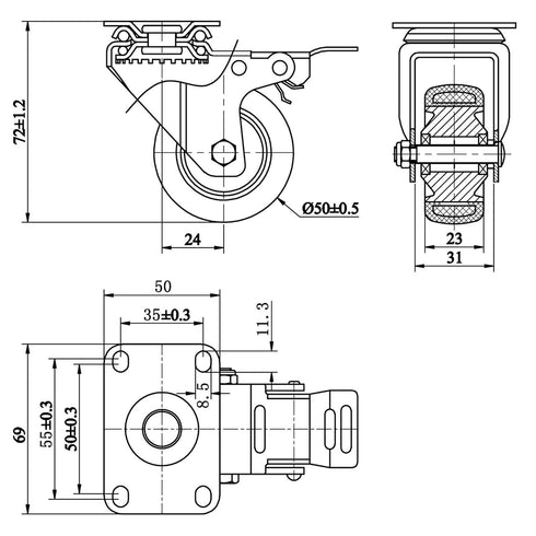 Finnhomy Caster Wheels Set of 4, 2 Inch Heavy Duty Plate Swivel Casters, Premium PU Wheels for Furniture, 800 Lbs