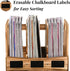 Wooden Desk File Organizer with 3 Compartments and 1 Drawer, Document Holder, Binder Rack with Chalkboard Label, Mail