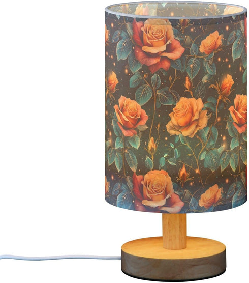 ALAZA Bedside Table Lamp for Bedroom Orange Floral Blue Leaves Nightstand LED Light Lamps with USB Port Linen Fabric