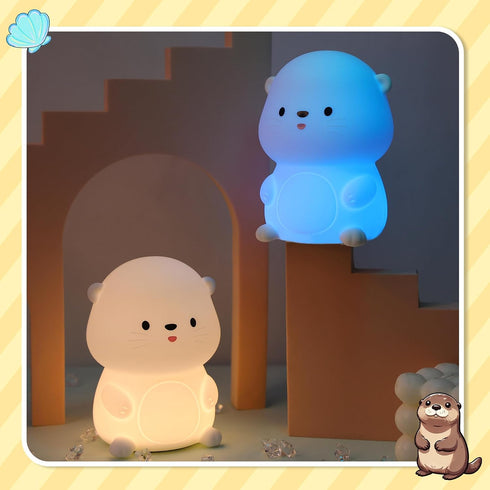 7 Dimmable Attivolife Otter Night Light for Kids, Cute Sea Otter Silicone Lamp, Protable Nursery Table Lamp with Color