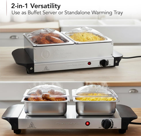1.5 FW152S OVENTE Electric Buffet Server & Food Warmer with Two Qt Stainless Steel Chafing Dishes, Adjustable