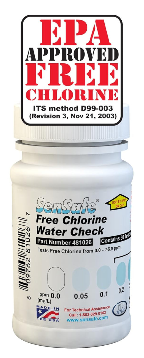 Industrial Test Systems SenSafe 481026 Free Chlorine Test Strip, USEPA Approved, 0-6ppm, Bottle of 50