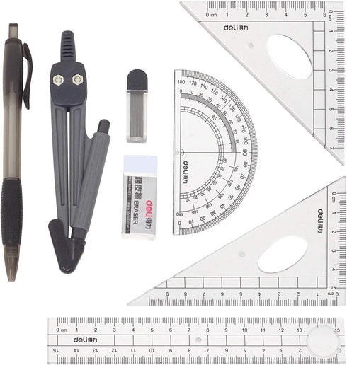 Honbay 8PCS Math Geometry Kit Set for Student, Engineering Drawing - Compass, Mechanical Pencil, Rulers, Protractor