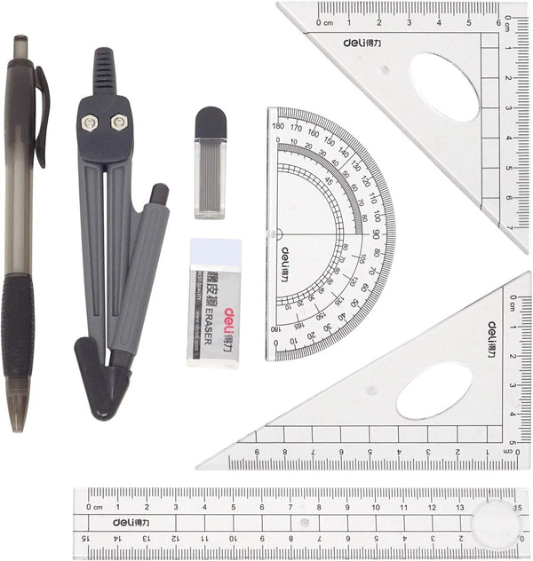 Honbay 8PCS Math Geometry Kit Set for Student, Engineering Drawing - Compass, Mechanical Pencil, Rulers, Protractor