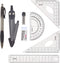 Honbay 8PCS Math Geometry Kit Set for Student, Engineering Drawing - Compass, Mechanical Pencil, Rulers, Protractor