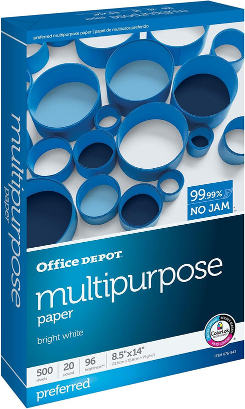 Office Depot Multi-Use Printer & Copy Paper, 1 Ream, White, Legal (8.5" x 14"),