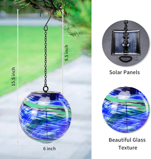 VCUTEKA Solar Chandelier Outdoor, Hanging Glass Solar Light with Hook Up, Garden Lanterns Decor for Yard, Tree