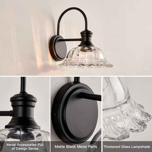 Modern Matte Black Wall Sconce with Glass Shade for Indoor Spaces