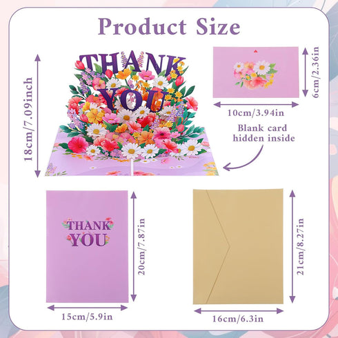 WJIAAA 3D Pop Up Thank You Cards, Thank You Card with Envelope flowers Birthday Card for Her On Her Birthday All