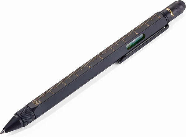 Troika CONSTRUCTION Multitasking Ballpoint Pen - PIP20/BG, Black/Gold, Centimetre and Inch Ruler, Spirit Level,