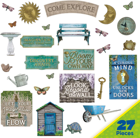 Eureka Curiosity Garden Gallery Wall Motivational Classroom Bulletin Board Set for Teachers, 26 Pieces by Eureka