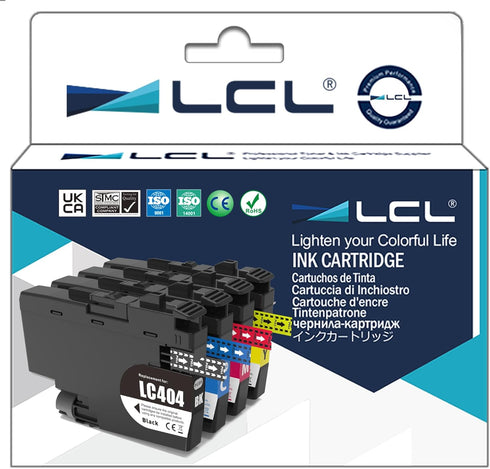 LCL Compatible Ink Cartridge Replacement for Brother LC404 (4-Pack KCMY) for MFC-J1205W Printers