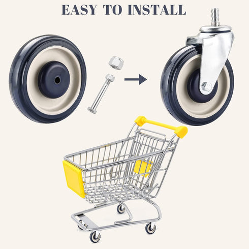 5" 4 Pack MYFULLY Shopping Cart Caster Wheel Replacement Wheels Kit, Polyurethane Stepped and Full Tread Face Caster