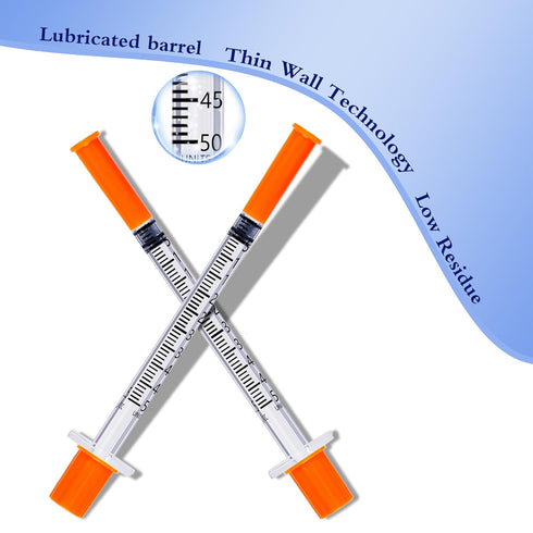 0.5mL 30G 5/16 Inch Syringe with Needle, 0.5cc 30 Gauge 8mm, Individually Wrapped, Pack of 100