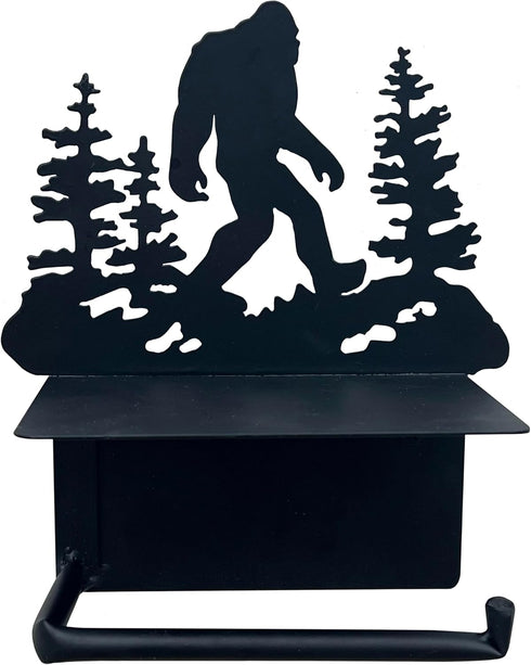 Bigfoot Sasquatch Metal Toilet Paper Holder with Phone Shelf - Wall Moutned Dispenser - Rustic Cabin, Lodge, Mountain