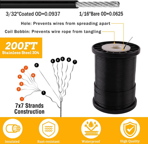 200 304 cyrico String Light Hanging Kit, Outdoor Light Guide Wire, Globe String Lights Suspension Kit with Ft Nylon