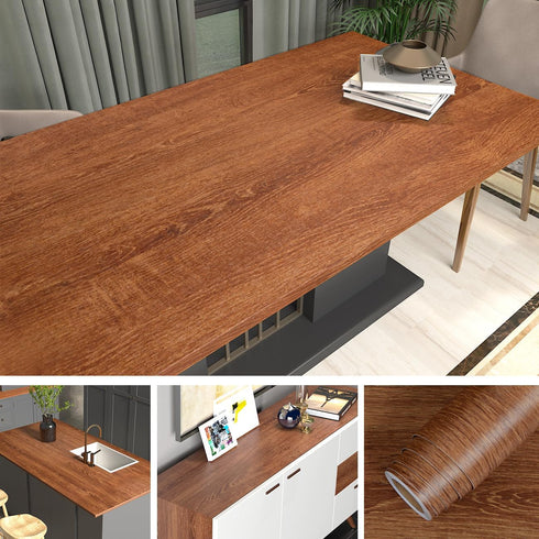 Decorative Walnut Wood Grain Wallpaper, 80" x 16" Peel and Stick Self-Adhesive