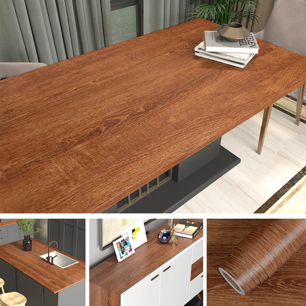 Decorative Walnut Wood Grain Wallpaper, 80" x 16" Peel and Stick Self-Adhesive