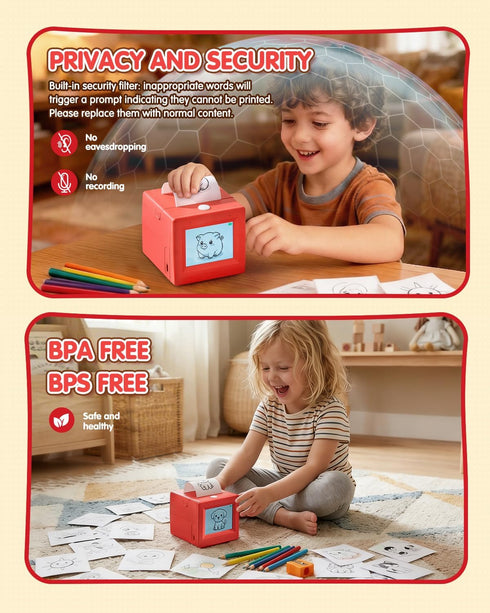 Behcp 5 Smart AI Voice Sticker Printer Cube, Magic Thermal Sticker Maker with Display, Inkless Portable Sticker Cube