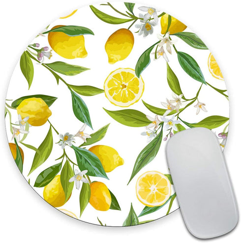 Smooffly Round Watercolor Lemon Painting Art Mouse Pad, Circular Mouse Pads with Lemon Fruits and Flowers