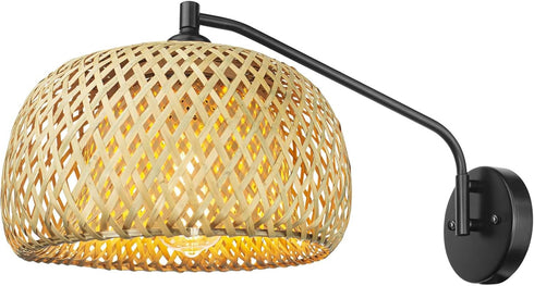 Natural Rattan Wall Sconce, Mini Bamboo Wall Light Fixture, Handmade Boho Rattan