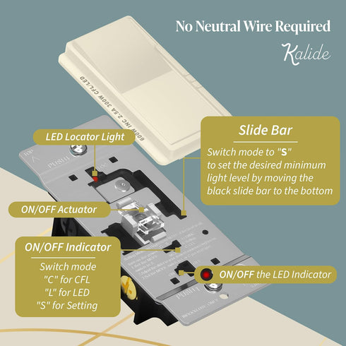 Dimmer Dimmer Dimming, Pole/3-Way, 120VAC, 60Hz, 300W 2 Pack TOPGREENER Kalide Light Switch, LED Switch, Full Range
