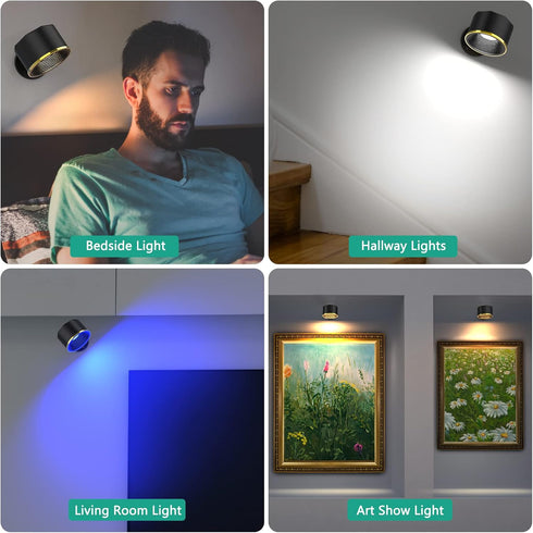 3 6 360Rotate ORIA LED Wall Sconces, Stick on Wall Light, Rechargeable Wall Mounted Lamp with Brightness, Color