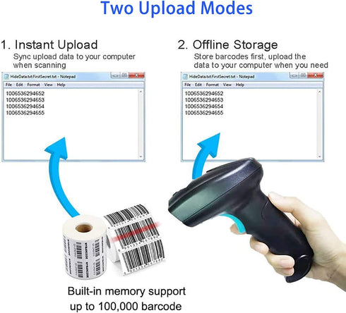Rabitpos 1D 2D QR Code Scanner, Handheld Barcode Scanner Wireless Support Screen Scanning, Automatic Sensing Reader