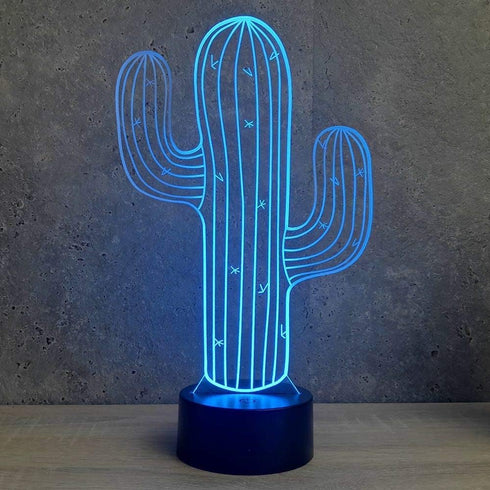 Jinnwell 3D 7 Cactus Flower Night Light Lamp Illusion Led Color Changing Touch Switch Table Desk Decoration Lamps Gift