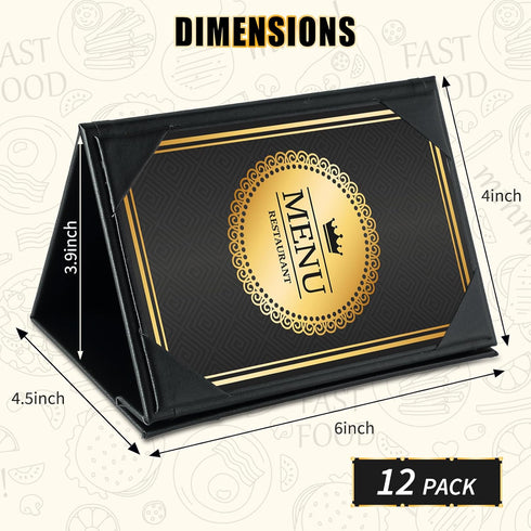 4" 6", 12 Pack 3-Side Table Tent Triangle Menu Holders x Leatherette Picture Frames, Menu Cover with Angled Corners