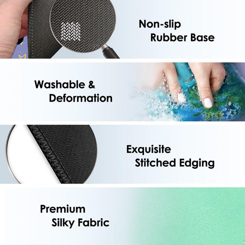 Round Face Cat Mouse Pad, Square Stitched Edge, Premium Washable Cloth, Non-Slip Rubber Base, 9.25x7.75x0.12 inch