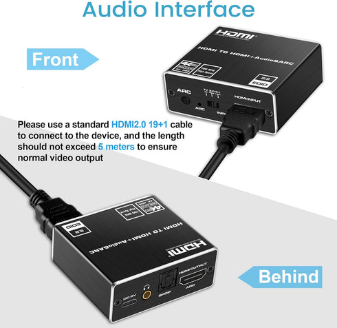 NEWCARE 4K@60Hz SPDIF+3.5mm HDMI ARC to Optical Audio Adapter, H DMI Audio Splitter Converter, HDMI to Optical Toslink