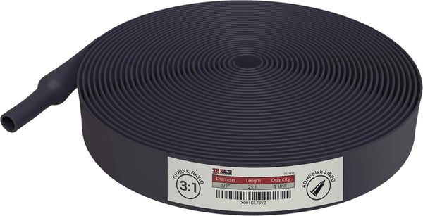 Dual Wall Adhesive Marine Heat Shrink - Black - 25 Ft Roll - 1/2 Inch Diameter