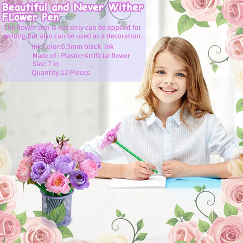 Flower Pens Gifts, 15 Pcs Artificial Mixed Rose Pens for Valentine's Day, Birthday, Wedding, Office Supplies