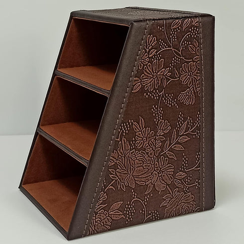 PU Leather TV Remote Control Holder with 3 Compartments, Nightstand Caddy Organizer, Storage Box for Media Accessories