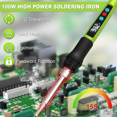 Soldering Iron Kit, 100W Soldering Gun with LED Digital Display, Adjustable Temperature Solder Kit for Electronics