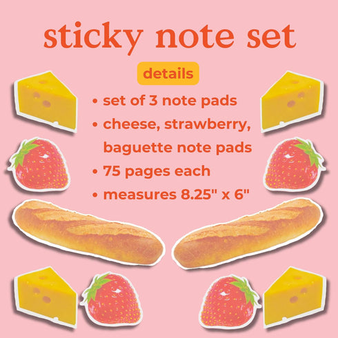 ban.do Novelty Sticky Note Set, Food Theme Snack Board, Fun Stationery Note Pads Set of 3, Charcuterie Board