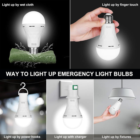 2 Pack Emergency Rechargeable Light Bulbs, Battery Operated Backup, 9W E27, 8500K, Self-charging LED Light Bulbs
