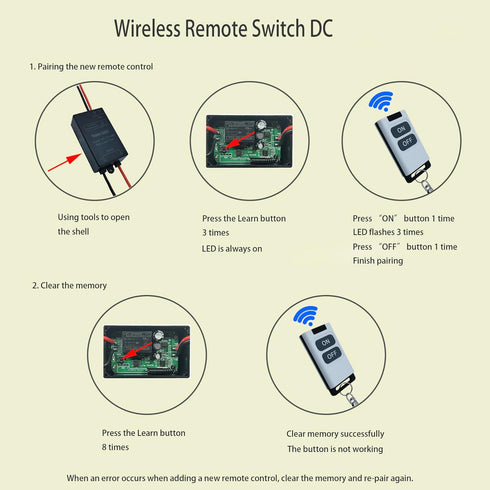 12V 7V/48V 328FT (TX29) Radio Remote Switch DC Wireless RF Switch Long Range Wireless Remote Control Switch for Garage