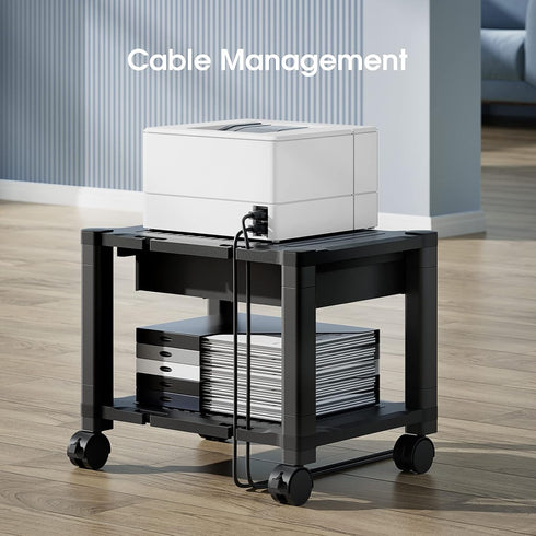 HUANUO Printer Stand with Cable Management, Storage Drawer, Locking Wheels, 14.1-inch Maximum Height Printer Cart
