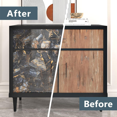 Marble Black Contact Paper, Peel and Stick Gold Wallpaper for Kitchen, Waterproof Vinyl Film for Countertop Cover